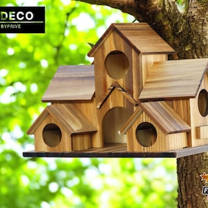 Handcrafted Hanging Wooden Birdhouse | Multi-Level Design Bird Feeder | Stylish Outdoor Garden Display | Lawn & Yard Decoration