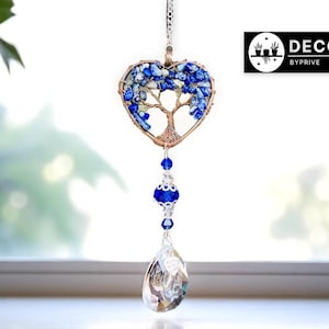 Heart Tree Crystal Suncatcher | Outdoor Garden Ornament | Window Hanging Prism Decor | Chakra Bead Light Catcher | Personal Gift Idea