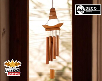 Handmade Bamboo Wind Chime | Natural Ring Outdoor Decoration | Unique Hanging Bell for Home | Artistic Garden Yard Ornament