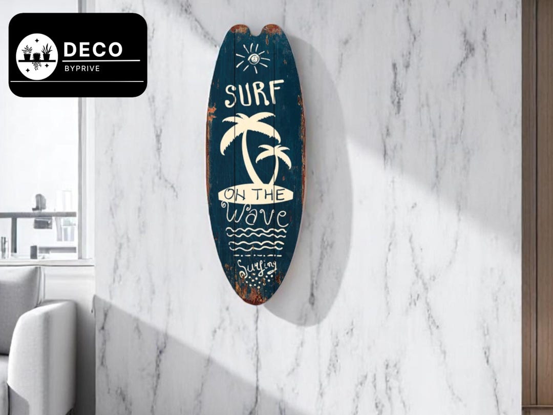 Wooden Surfboard Wall Art | Coastal Beach Decor | Rustic Wood Sign ...