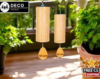 Campanas de viento de bambú hechas a mano / Decoración de jardín para relajación y meditación / Exhibición colgante para patio al aire libre / Adorno elegante para el hogar