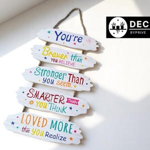 Inspirational Wall Decor | Hanging Wood Quote Sign | Colorful Room Accent | Positive Message Gift | Motivational Home Display