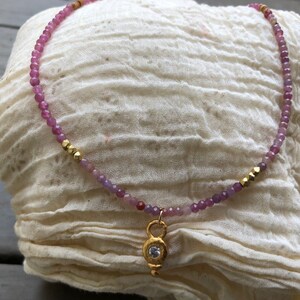 Pink Tourmaline Choker with Vermeil White Sapphire
