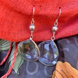 Sterling Silver Faceted Rock Crystal Heart Drops with Twisted Framed Ball Accent