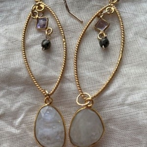 Rainbow Moonstone on Vermeil Twisted Marquise Drop