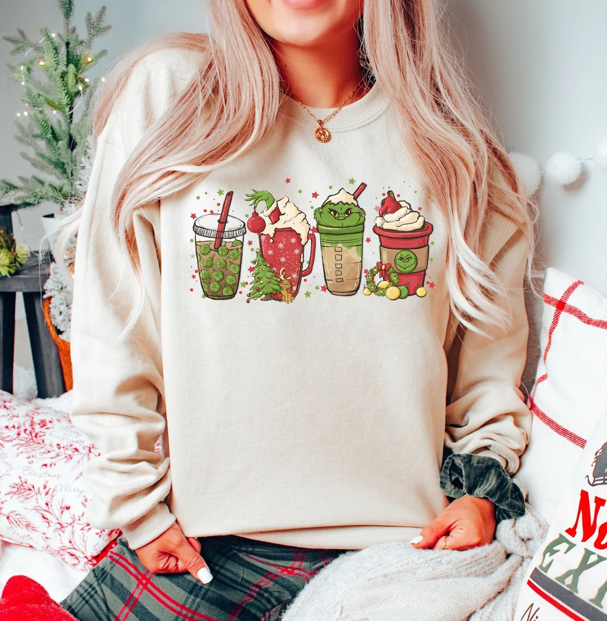 Discover Disney Christmas Drink Cozy Crewneck, Grin Coffee Latte Sweatshirt