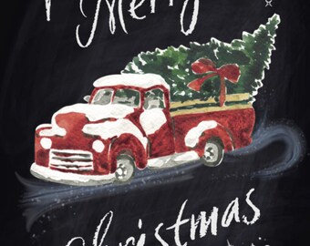 Christmas Red Truck and Tree with Snow printable