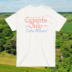 May include: White t-shirt with the text "Experts Only" in pink and blue. The shirt also includes the text "John Summit Presents", "July 11 2020", and "Bedford UK Tofte Manor". The shirt is a short-sleeved tee.