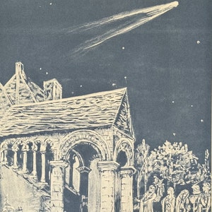 Different Historic Comets and Stars, Artist Impression, Vintage print not digital download, Comets, Moon, Recorded historical comets