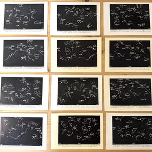Set of 12 star maps, True vintage from 1930's, Whole year of constellations