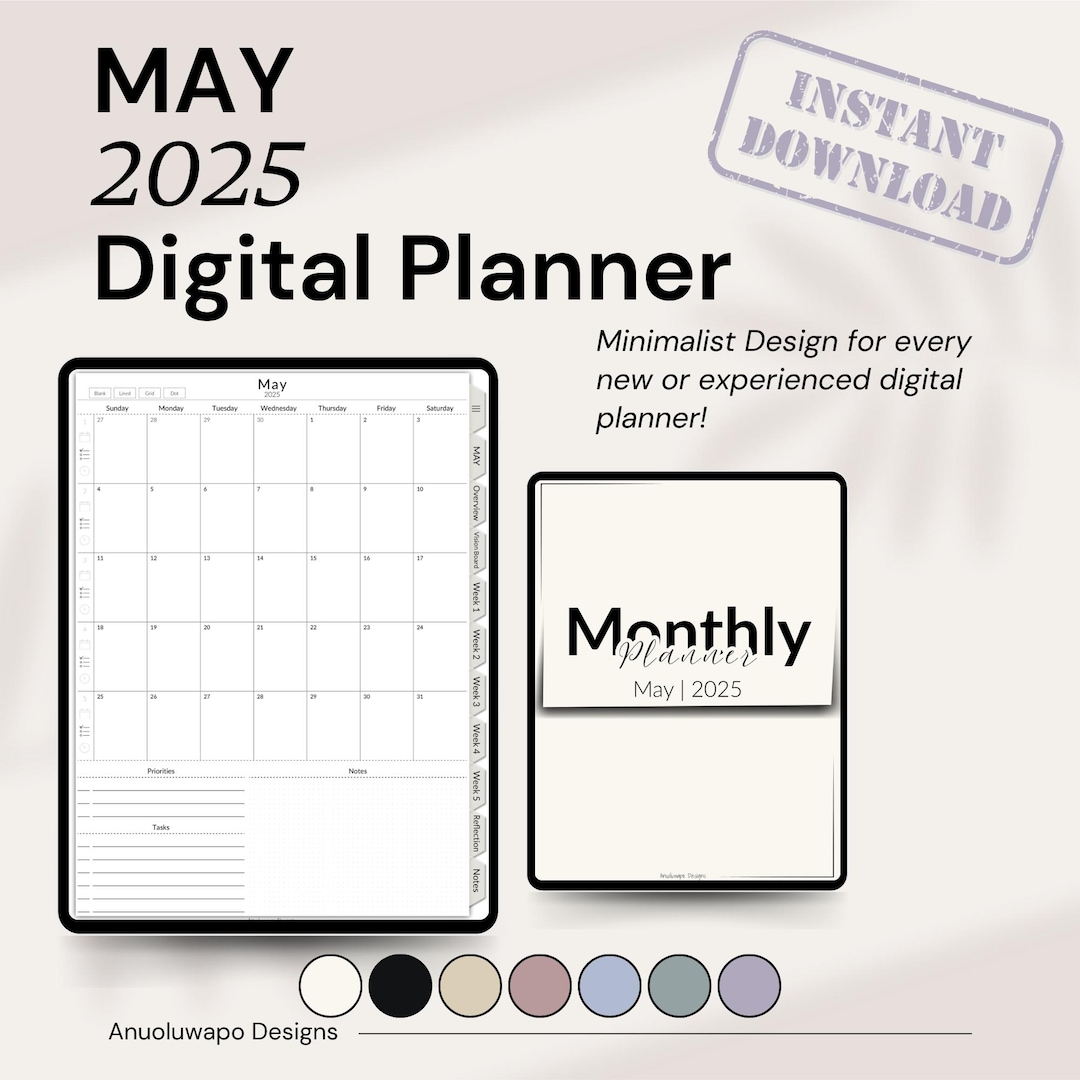 May 2025 Monthly Planner | Aesthetic Digital Planner | Minimalist ...