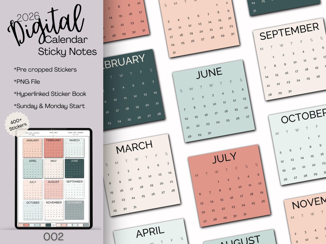 2026 Mini Calendar Stickers for Digital Planners & Journals (goodnotes ...
