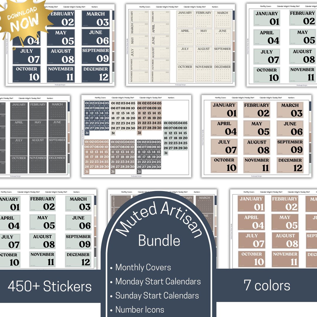 Mini Calendar Sticker Bundle | 2025 Digital Calendar Stickers ...