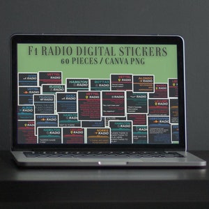 60 F1 radiostickers pack Formule 1-stickers SVG F1 PNG F1 digitale plannerstickers F1-stickers Goodnotes-sticker F1 kunst F1-cadeaustickers