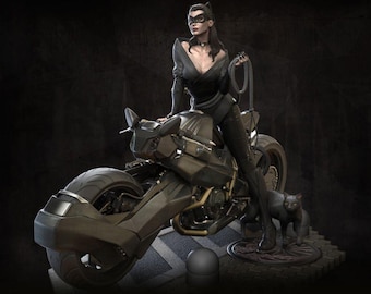 Catwoman Bike Statue STL File, 3D Digital Printing STL File for 3D Printers, Movie Characters, Games, Figures, Diorama 3D Model