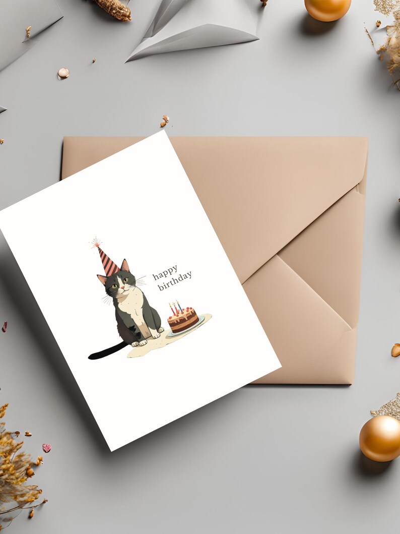 Cat Birthday Card | Printable Card | Happy Birthday Card With Cat ...