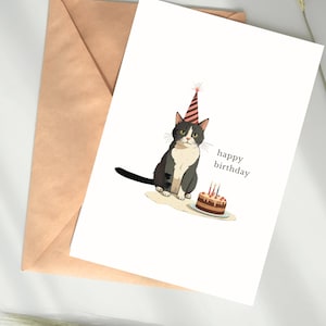 carte d'anniversaire de chat | Carte imprimable | Carte de joyeux anniversaire avec un motif chat | Carte vierge | d'illustrations | Carte pliable 5 x 7 cm | Télécharger