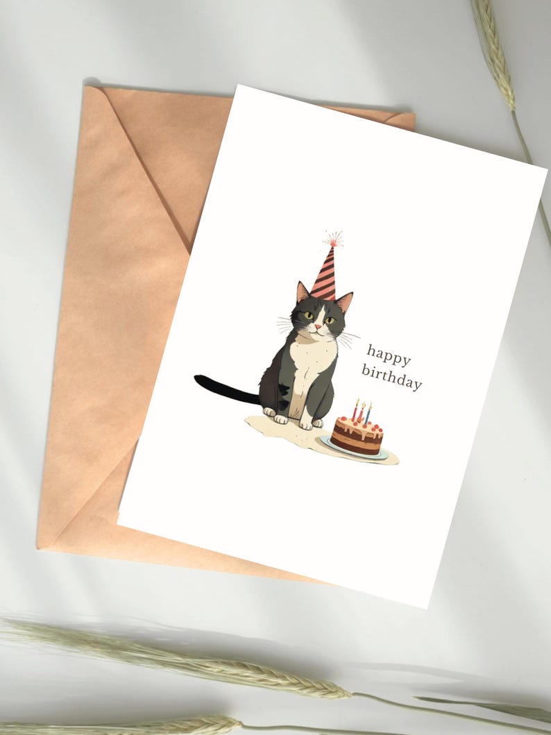 Cat Birthday Card | Printable Card | Happy Birthday Card With Cat ...