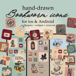 Bookworm iOS & Android Icon Set Cozy iOS Home Screen (Digital Download)