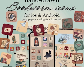 Bookworm iOS & Android Icon Set Cozy iOS Home Screen (Digital Download)