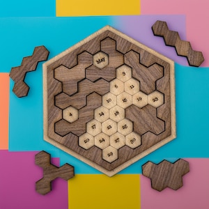 Hexagonal Daily Calendar Puzzle | Personalised Custom Message Lid | Walnut or Maple | Travel Game | Mother&#39;s Day Gift
