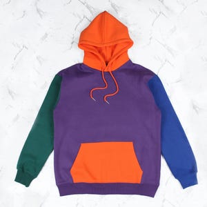Purple Color Block Hoodie | 80s 90s Vintage Inspired | Retro Multi-color Hoodie | Colour Block
