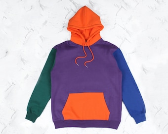 Purple Color Block Hoodie | 80s 90s Vintage Inspired | Retro Multi-color Hoodie | Colour Block
