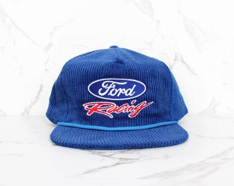 Gorra Ford Racing vintage con cierre a presión / Gorra de béisbol de automovilismo / Merchandising de pana de los 90