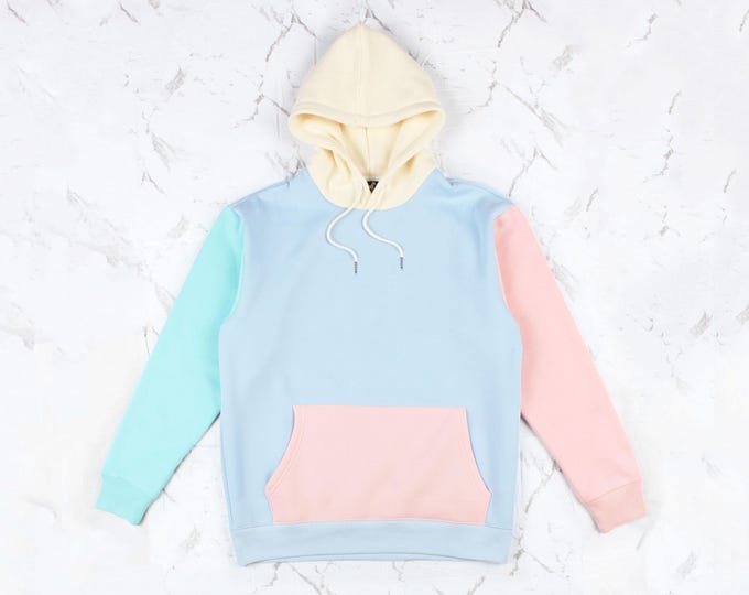 Pastel Color Block Hoodie | 80s 90s Vintage Inspired | Retro Multi-color Hoodie | Colour Block