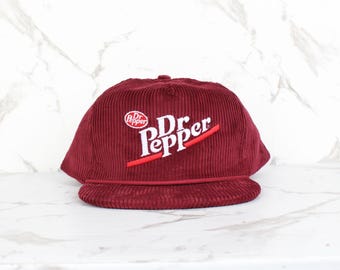 Vintage Dr Pepper Snapback Hat | 90s Burgundy Corduroy Baseball Cap