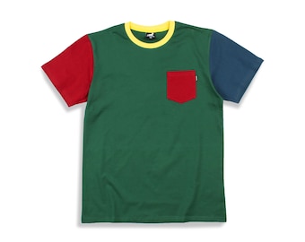 Green Color Block T Shirt |  80s 90s Vintage Inspired Tees | Colorblock Patchwork