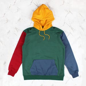 Green Color Block Hoodie | 80s 90s Vintage Inspired | Retro Multi-Color Hoodie | Colour Block