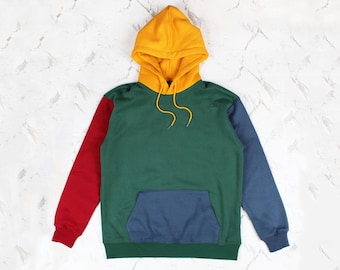 Green Color Block Hoodie | 80s 90s Vintage Inspired | Retro Multi-Color Hoodie | Colour Block