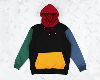 Color Block Hoodie | 80s 90s Vintage Inspired | Retro Multi-color Hoodie | Colour Block