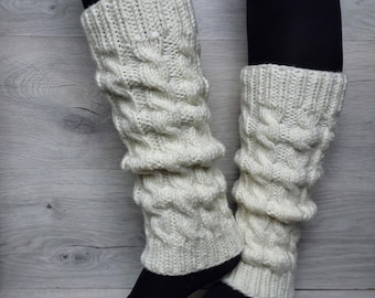 Cream Cable Knit Wool Blend Leg Warmers | Boot Cuffs