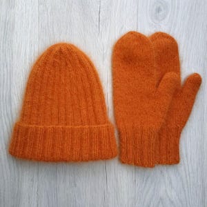 Handmade Mink Down Hat and Mittens Set, Fluffy Knitwear
