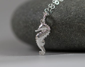 Little Seahorse Sterling Silver Necklace - Miniature Tiny Cute Animal Nature Simple Dainty Everyday Modern Handmade Jewelry Sea Ocean