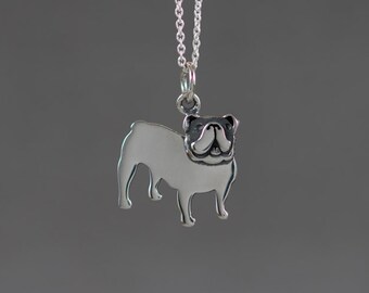 Pequeño Bulldog Sterling Silver Collar - Miniatura pequeño lindo animal mascota perro simple delicado diario moderna joyería hecha a mano 2D