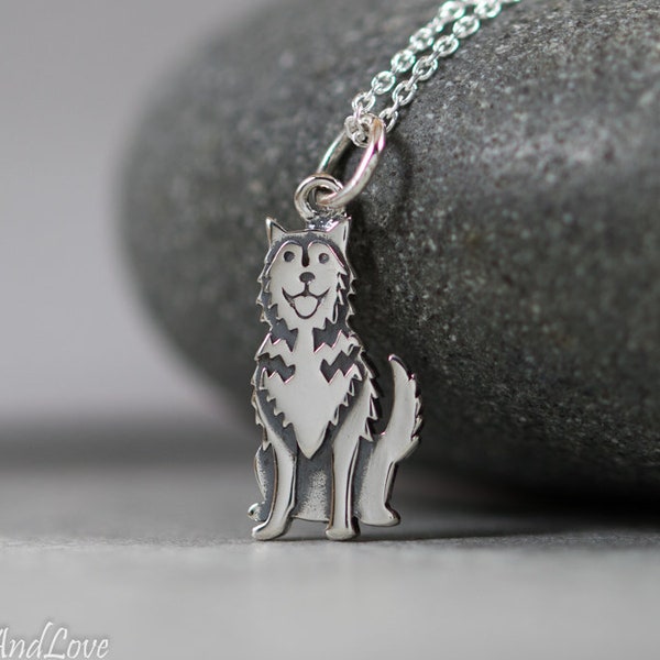Little Husky Sterling Silver Necklace - Miniature Tiny Cute Animal Pet Dog Simple Dainty Everyday Modern Handmade Jewelry 2D