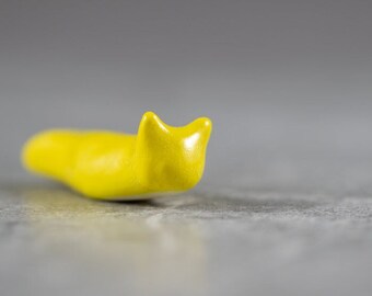 Little Yellow Slug - Terrarium Figurine Miniature Ceramic Porcelain Bright Color Animal - Hand Sculpted