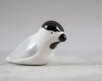 Chickadee Pottery Bird - Miniature Ceramic Porcelain Clay Animal Sculpture Decorative Home Decor Ornament - Terrarium Figurine Hand Sculpted