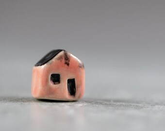 Little Pink House -  Terrarium Figurine - Miniature Ceramic Porcelain Soft Pink Sculpture - Hand Sculpted