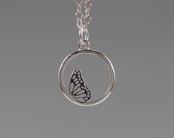 Little Butterfly Wing Sterling Silver Necklace - Miniature Tiny Cute Animal Nature Simple Dainty Everyday Modern Handmade Insect Jewelry