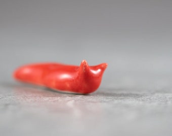 Little Red Slug - Terrarium Figurine Miniature Ceramic Porcelain Candy Apple Red Animal - Hand Sculpted