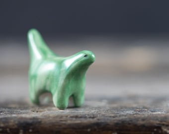 Little Green Dinosaur - Terrarium Figurine - Miniature Ceramic Porcelain Clay Animal Sculpture - Hand Sculpted