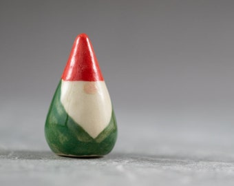 Little Green Gnome - Terrarium Figurine - Miniature Ceramic Porcelain Garden Plant Flower Pot Sculpture - Hand Sculpted