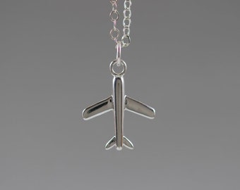 Little Airplane Sterling Silver Necklace - Miniature Tiny Cute Plane Aircraft Pilot Aviation Simple Dainty Everyday Modern Handmade Jewelry