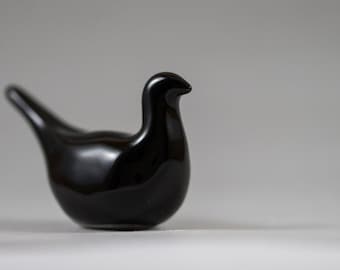 Black Pottery Bird - Terrarium Figurine - Miniature Ceramic Porcelain Bird Animal Sculpture - Hand Sculpted