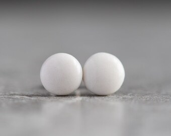 Everyday Post Earrings - Glossy White - Hand Sculpted Tiny Dot Disc Dome Ceramic Porcelain Stud Earrings Jewelry