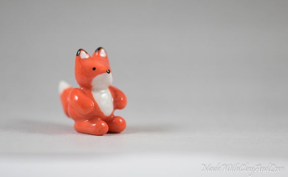 Tiny Craft Miniatures Fox Ceramic FIGURINE DIY Terrarium Decor